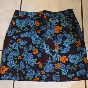 Floral Blue, Wine and Orange Women's Skirt